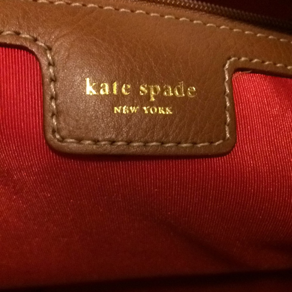 Kate Spade Shoulder Bag Brown Red Fabric Ribbon - Picture 7 of 8